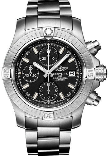 Breitling Avenger Chronograph 43 Watch - Stainless Steel - Black Dial - Metal Bracelet - A13385101B1A1