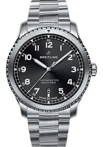 Breitling Aviator 8 Automatic 41 Watch - Steel Case - Black Dial - Steel and Satin Professional III Bracelet - A17314101B1A1