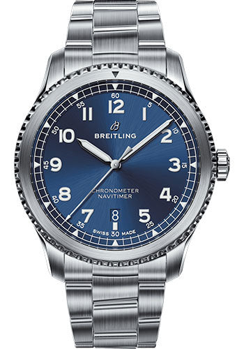 Breitling Aviator 8 Automatic 41 Watch - Steel Case - Blue Dial - Steel and Satin Professional III Bracelet - A17314101C1A1