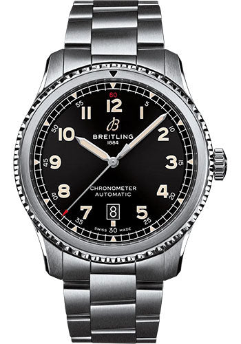 Breitling Aviator 8 Automatic 41 Watch - Stainless Steel - Black Dial - Metal Bracelet - A17315101B1A1