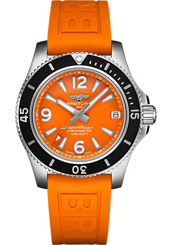 Breitling Superocean Automatic 36 Watch - Stainless Steel - Orange Dial - Orange Rubber Strap - Tang Buckle - A17316D71O1S1