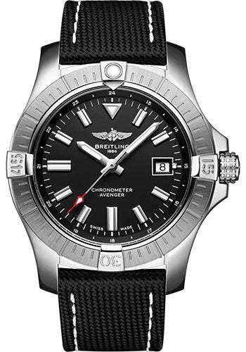 Breitling Avenger Automatic 43 Watch - Stainless Steel - Black Dial - Anthracite Calfskin Leather Strap - Tang Buckle - A17318101B1X1