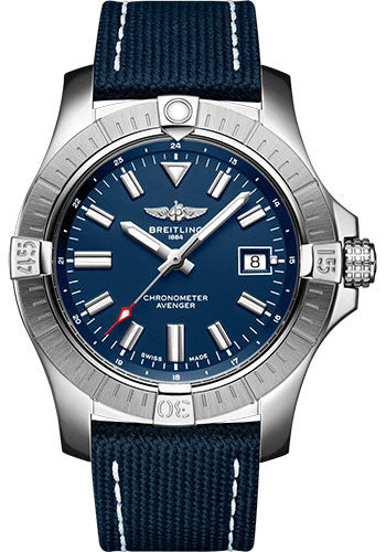 Breitling Avenger Automatic 43 Watch - Stainless Steel - Blue Dial - Blue Calfskin Leather Strap - Tang Buckle - A17318101C1X1