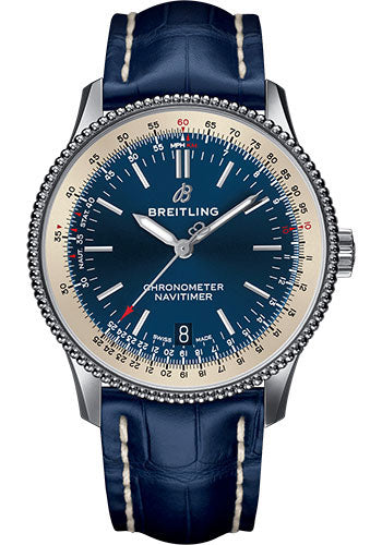 Breitling Navitimer 1 Automatic 38 Watch - Steel Case - Blue Dial - Blue Croco Strap - A17325211C1P1