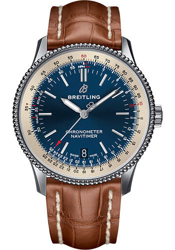 Breitling Navitimer 1 Automatic 38 Watch - Steel Case - Blue Dial - Gold Croco Strap - A17325211C1P2