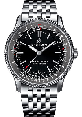 Breitling Navitimer 1 Automatic 38 Watch - Steel Case - Black Dial - Steel Navitimer Bracelet - A17325241B1A1
