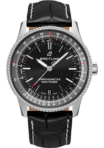Breitling Navitimer Automatic 38 Watch - Steel - Black Dial - Black Croco Strap - Folding Buckle - A17325241B1P2