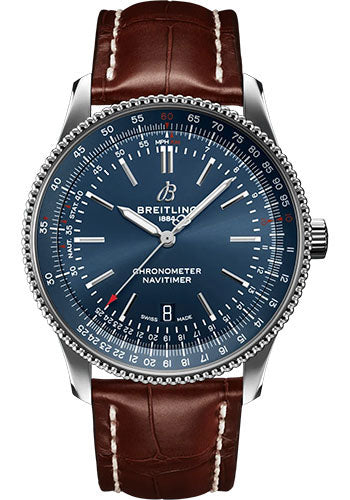Breitling Navitimer Automatic 41 Watch - Stainless Steel - Blue Dial - Brown Alligator Leather Strap - Tang Buckle - A17326161C1P1