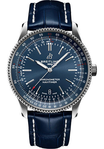 Breitling Navitimer Automatic 41 Watch - Stainless Steel - Blue Dial - Blue Alligator Leather Strap - Tang Buckle - A17326161C1P3