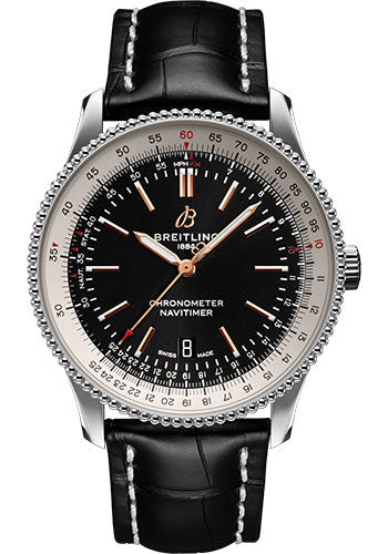 Breitling Navitimer Automatic 41 Watch - Steel - Black Dial - Black Croco Strap - Tang Buckle - A17326211B1P1