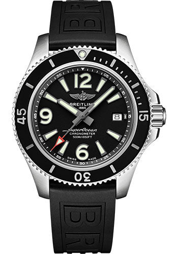 Breitling Superocean Automatic 42 Watch - Steel - Black Dial - Black Diver Pro III Strap - Tang Buckle - A17366021B1S1