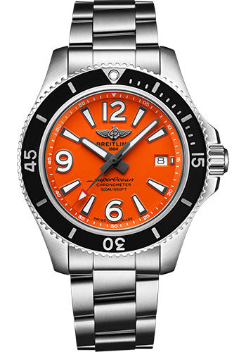 Breitling Superocean Automatic 42 Watch - Steel - Orange Dial - Steel Bracelet - A17366D71O1A1