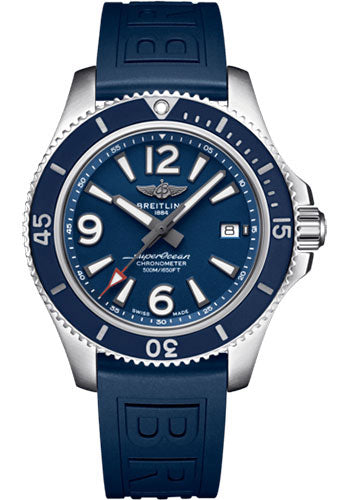 Breitling Superocean Automatic 42 Watch - Steel - Blue Dial - Blue Diver Pro III Strap - Tang Buckle - A17366D81C1S1