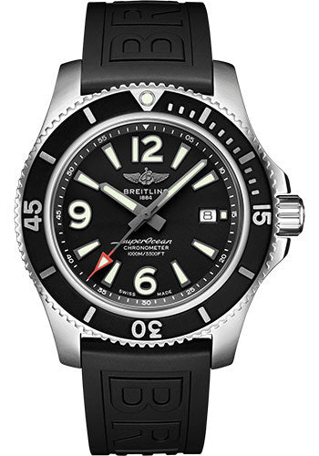 Breitling Superocean Automatic 44 Watch - Steel - Black Dial - Black Diver Pro III Strap - Tang Buckle - A17367D71B1S1