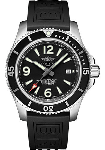 Breitling Superocean Automatic 44 Watch - Stainless Steel - Black Dial - Black Rubber Strap - Folding Buckle - A17367D71B1S2