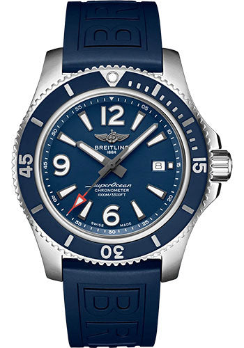 Breitling Superocean Automatic 44 Watch - Stainless Steel - Blue Dial - Blue Rubber Strap - Folding Buckle - A17367D81C1S2
