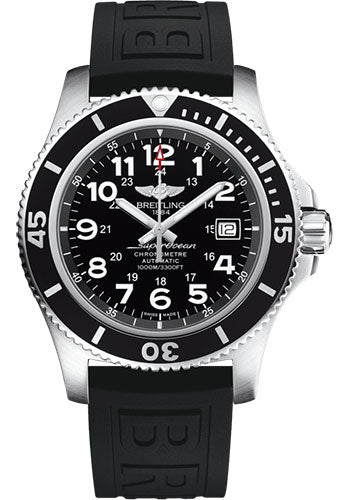 Breitling Superocean II 44 Watch - Steel - Volcano Black Dial - Black Diver Pro III Strap - Folding Buckle - A17392D71B1S2