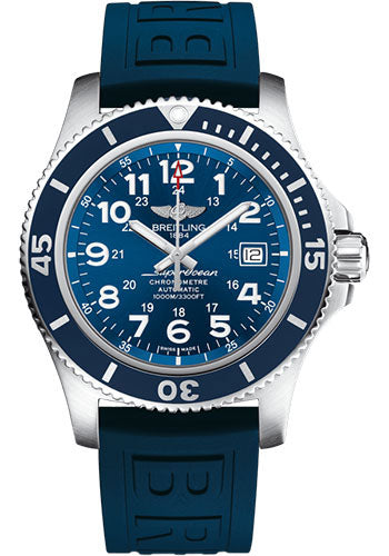 Breitling Superocean II 44 Watch - Steel - Gun Blue Dial - Blue Rubber Strap - Folding Buckle - A17392D81C1S2