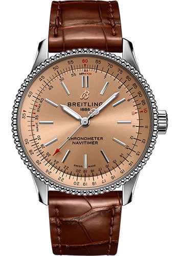 Breitling Navitimer Automatic 35 Watch - Stainless Steel - Copper Dial - Brown Alligator Leather Strap - Tang Buckle - A17395201K1P1