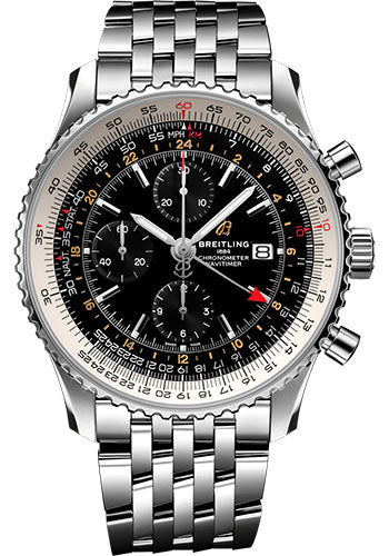 Breitling Navitimer Chronograph GMT 46 Watch - Steel - Black Dial - Steel Bracelet - A24322121B2A1