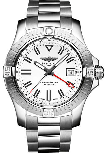 Breitling Avenger Automatic GMT 43 Watch - Stainless Steel - White Dial - Metal Bracelet - A32397101A1A1