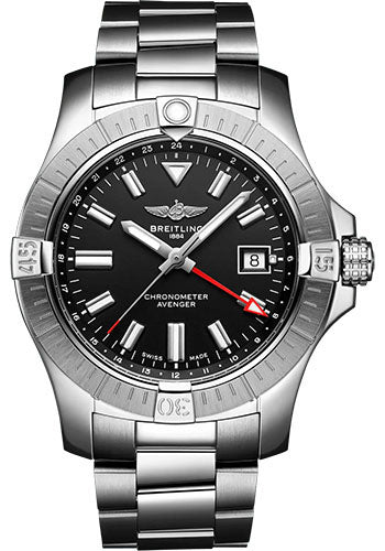Breitling Avenger Automatic GMT 43 Watch - Stainless Steel - Black Dial - Metal Bracelet - A32397101B1A1