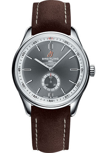 Breitling Premier Automatic Watch - 40mm Steel Case - Anthracite Dial - Brown Nubuck Strap - A37340351B1X1