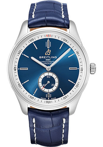 Breitling Premier Automatic Watch - 40mm Steel Case - Blue Dial - Blue Croco Strap - A37340351C1P1