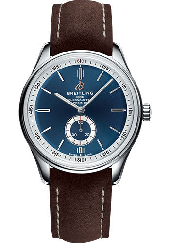 Breitling Premier Automatic Watch - 40mm Steel Case - Blue Dial - Brown Nubuck Strap - A37340351C1X1