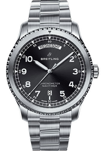 Breitling Aviator 8 Automatic Day & Date 41 Watch - Steel Case - Black Dial - Steel Professional III Bracelet - A45330101B1A1