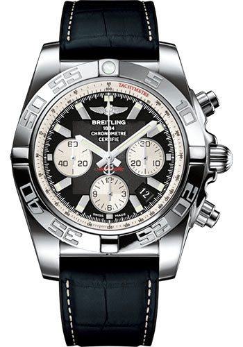 Breitling Chronomat 44 Watch - Steel polished - Onyx Black Dial - Gray Croco Strap - Folding Buckle - AB011012/B967/296S/A20D.4