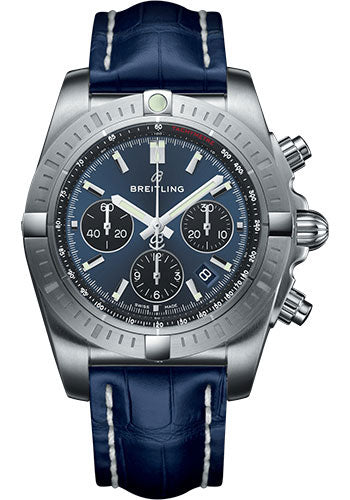 Breitling Chronomat B01 Chronograph 44 Watch - Steel Case - Blackeye Blue Dial - Blue Croco Strap - AB0115101C1P1