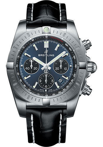 Breitling Chronomat B01 Chronograph 44 Watch - Steel Case - Blackeye Blue Dial - Black Croco Strap - AB0115101C1P2