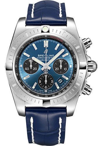 Breitling Chronomat B01 Chronograph 44 Watch - Steel - Blackeye Blue Dial - Blue Croco Strap - Folding Buckle - AB0115101C1P3