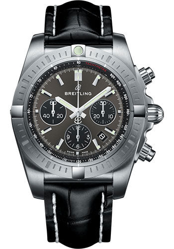Breitling Chronomat B01 Chronograph 44 Watch - Steel Case - Blackeye Gray Dial - Black Croco Strap - AB0115101F1P1