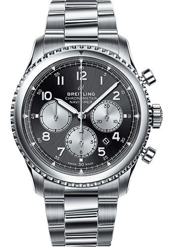 Breitling Aviator 8 B01 Chronograph 43 Watch - Steel Case - Black Dial - Steel Professional III Bracelet - AB0117131B1A1