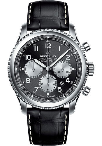 Breitling Aviator 8 B01 Chronograph 43 Watch - Steel Case - Black Dial - Black Croco Strap - AB0117131B1P1