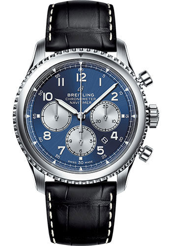 Breitling Aviator 8 B01 Chronograph 43 Watch - Steel Case - Blue Dial - Black Croco Strap - AB0117131C1P1