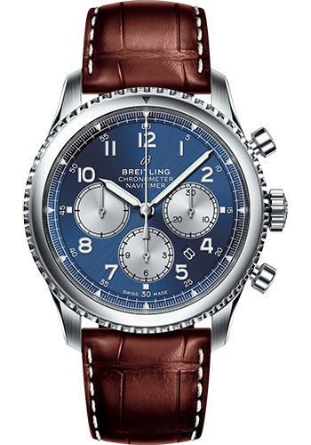 Breitling Aviator 8 B01 Chronograph 43 Watch - Steel Case - Blue Dial - Brown Croco Strap - AB0117131C1P2