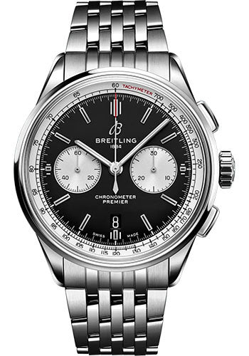 Breitling Premier B01 Chronograph 42 Watch - Stainless Steel - Black Dial - Metal Bracelet - AB0118371B1A1