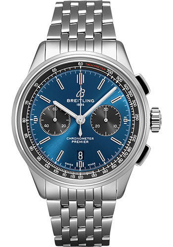 Breitling Premier B01 Chronograph Watch - 42mm Steel Case - Blue Dial - Steel Bracelet - AB0118A61C1A1