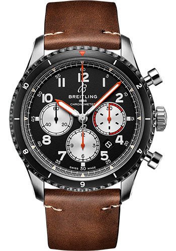 Breitling Aviator 8 B01 Chronograph 43 Mosquito Watch - Stainless Steel - Black Dial - Brown Calfskin Leather Strap - Tang Buckle - AB01194A1B1X1