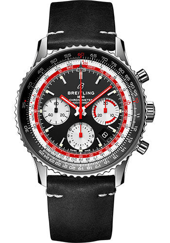 Breitling Navitimer B01 Chronograph 43 Swissair Watch - Steel - Black Dial - Black Nubuck Strap - Tang Buckle - AB01211B1B1X1