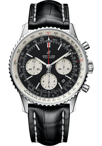 Breitling Navitimer 1 B01 Chronograph 43 Watch - Steel Case - Black Dial - Black Croco Strap - AB0121211B1P1