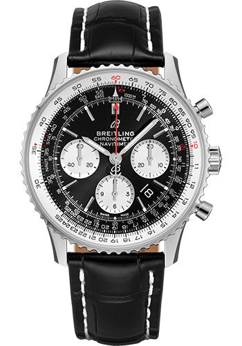 Breitling Navitimer B01 Chronograph 43 Watch - Steel - Black Dial - Black Croco Strap - Folding Buckle - AB0121211B1P2
