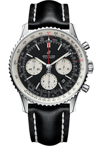 Breitling Navitimer 1 B01 Chronograph 43 Watch - Steel Case - Black Dial - Black Leather Strap - AB0121211B1X1