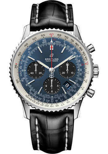 Breitling Navitimer B01 Chronograph 43 Watch - Steel - Blue Dial - Black Croco Strap - Folding Buckle - AB0121211C1P3