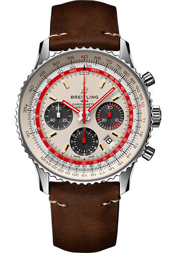 Breitling Navitimer B01 Chronograph 43 TWA Watch - Steel - White Dial - Brown Nubuck Strap - Tang Buckle - AB01219A1G1X1