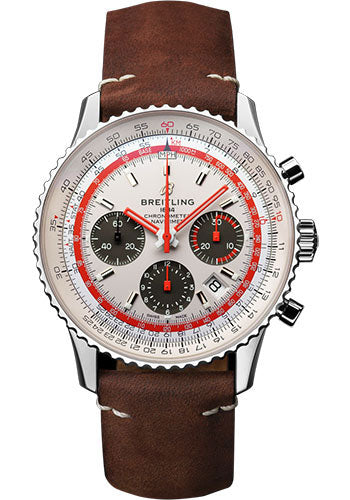 Breitling Navitimer B01 Chronograph 43 TWA Watch - Steel - White Dial - Brown Nubuck Strap - Folding Buckle - AB01219A1G1X2