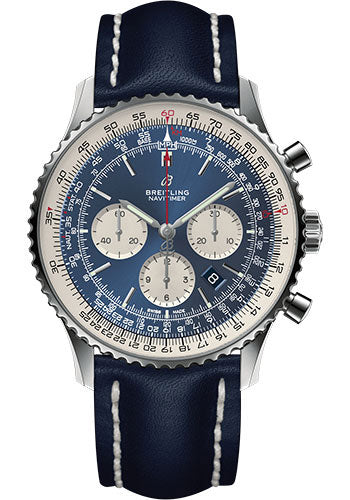 Breitling Navitimer 1 B01 Chronograph 46 Watch - Steel Case - Aurora Blue Dial - Blue Leather Strap - AB0127211C1X1